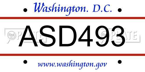 ASD493 District Of Columbia License Plate