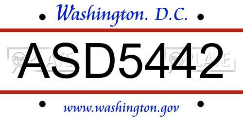 ASD5442 District Of Columbia License Plate
