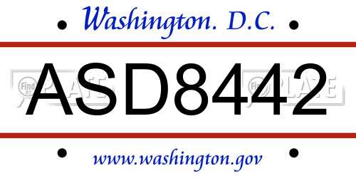 ASD8442 District Of Columbia License Plate