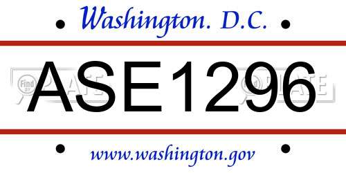 ASE1296 District Of Columbia License Plate