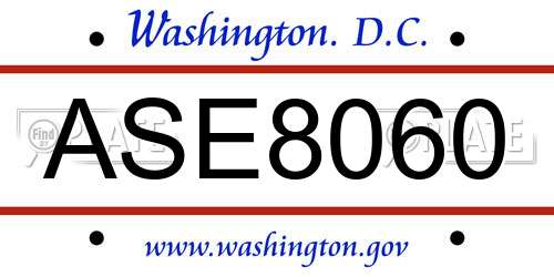 ASE8060 District Of Columbia License Plate