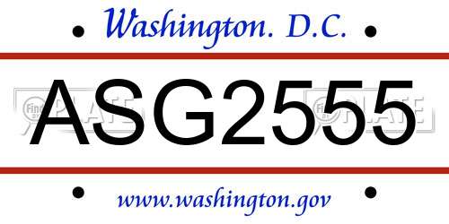 ASG2555 District Of Columbia License Plate