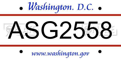 ASG2558 District Of Columbia License Plate