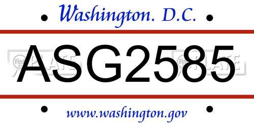 ASG2585 District Of Columbia License Plate
