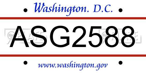ASG2588 District Of Columbia License Plate