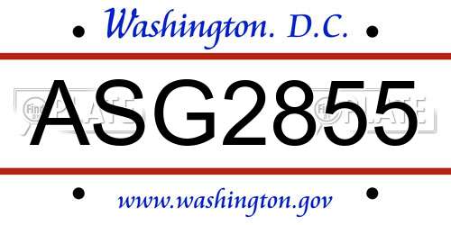 ASG2855 District Of Columbia License Plate