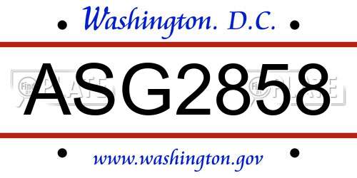 ASG2858 District Of Columbia License Plate