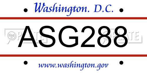ASG288 District Of Columbia License Plate