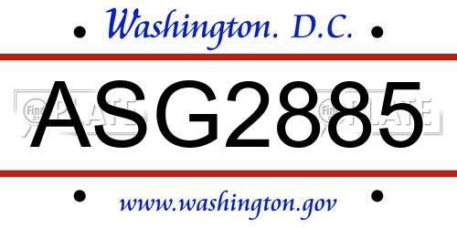ASG2885 District Of Columbia License Plate