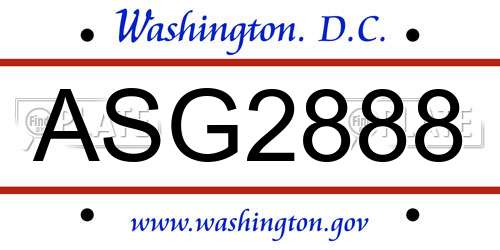 ASG2888 District Of Columbia License Plate