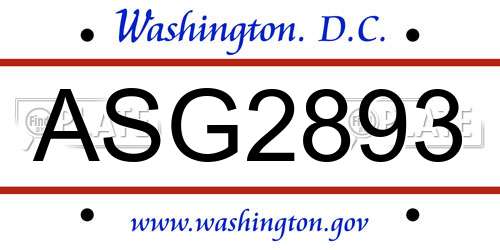ASG2893 District Of Columbia License Plate