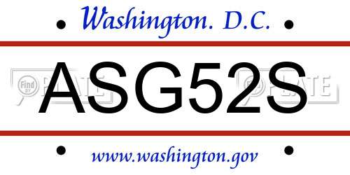 ASG52S District Of Columbia License Plate