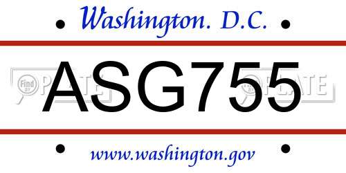 ASG755 District Of Columbia License Plate
