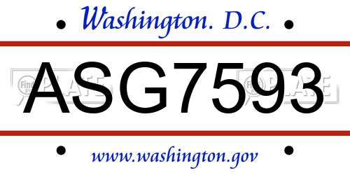 ASG7593 District Of Columbia License Plate