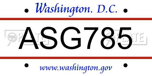 ASG785 District Of Columbia License Plate
