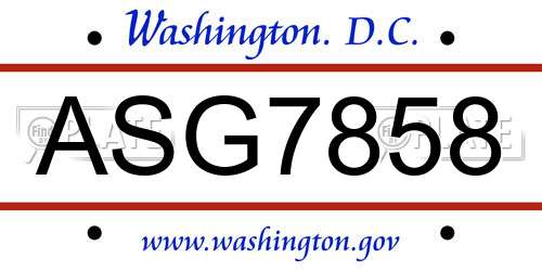 ASG7858 District Of Columbia License Plate