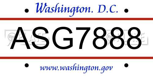 ASG7888 District Of Columbia License Plate
