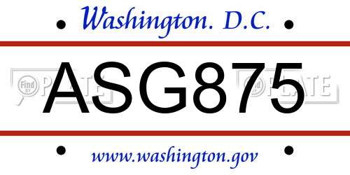 ASG875 District Of Columbia License Plate