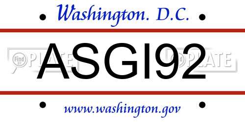 ASGI92 District Of Columbia License Plate
