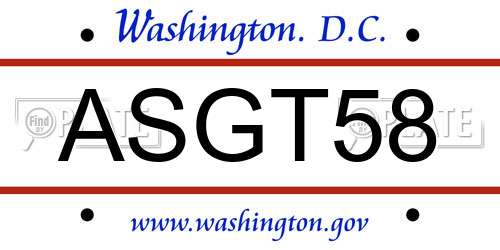 ASGT58 District Of Columbia License Plate