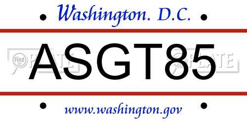 ASGT85 District Of Columbia License Plate