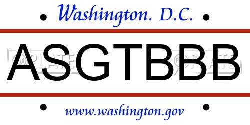 ASGTBBB District Of Columbia License Plate