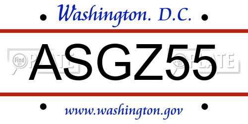 ASGZ55 District Of Columbia License Plate