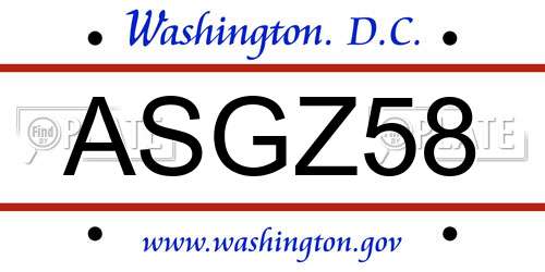 ASGZ58 District Of Columbia License Plate