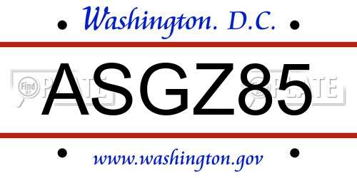 ASGZ85 District Of Columbia License Plate