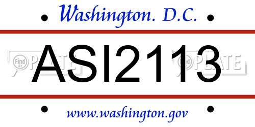 ASI2113 District Of Columbia License Plate