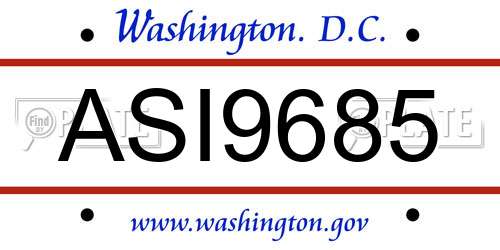 ASI9685 District Of Columbia License Plate