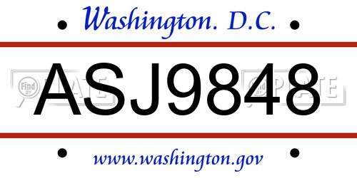 ASJ9848 District Of Columbia License Plate