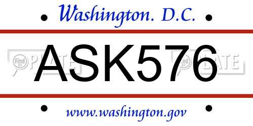 ASK576 District Of Columbia License Plate