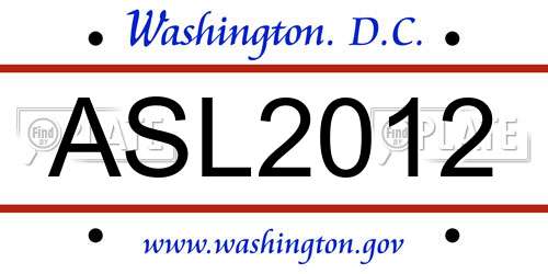 ASL2012 District Of Columbia License Plate