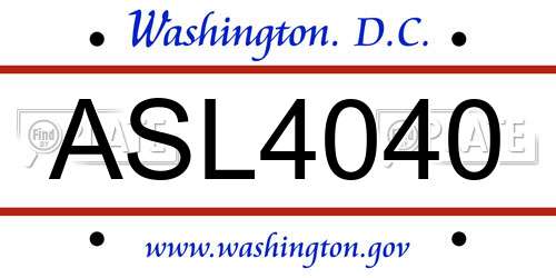 ASL4040 District Of Columbia License Plate