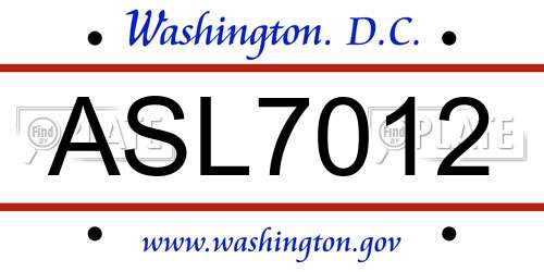ASL7012 District Of Columbia License Plate
