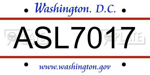ASL7017 District Of Columbia License Plate