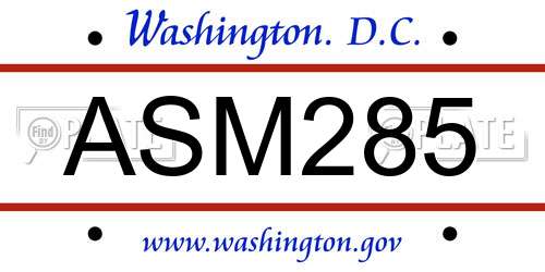 ASM285 District Of Columbia License Plate