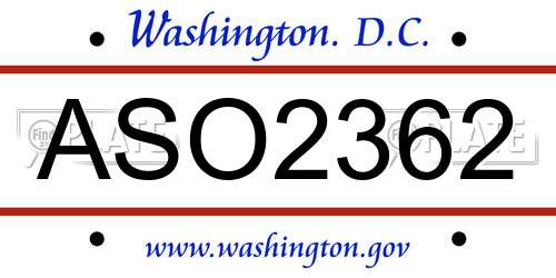 ASO2362 District Of Columbia License Plate