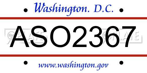 ASO2367 District Of Columbia License Plate