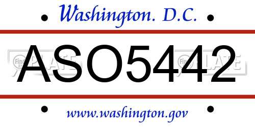 ASO5442 District Of Columbia License Plate