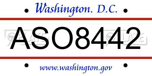 ASO8442 District Of Columbia License Plate