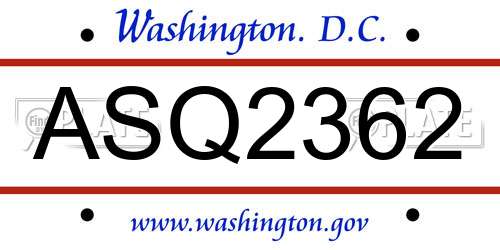 ASQ2362 District Of Columbia License Plate