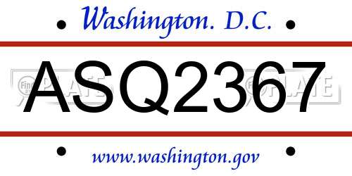 ASQ2367 District Of Columbia License Plate