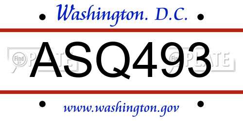 ASQ493 District Of Columbia License Plate