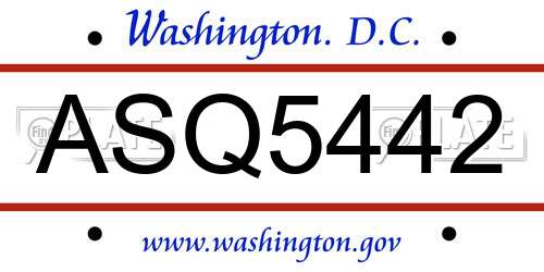 ASQ5442 District Of Columbia License Plate