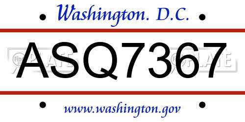 ASQ7367 District Of Columbia License Plate