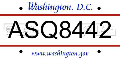 ASQ8442 District Of Columbia License Plate