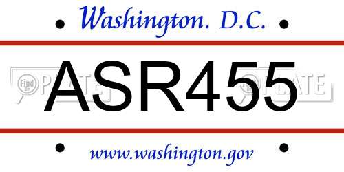 ASR455 District Of Columbia License Plate