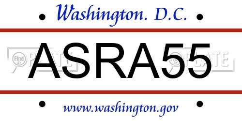ASRA55 District Of Columbia License Plate